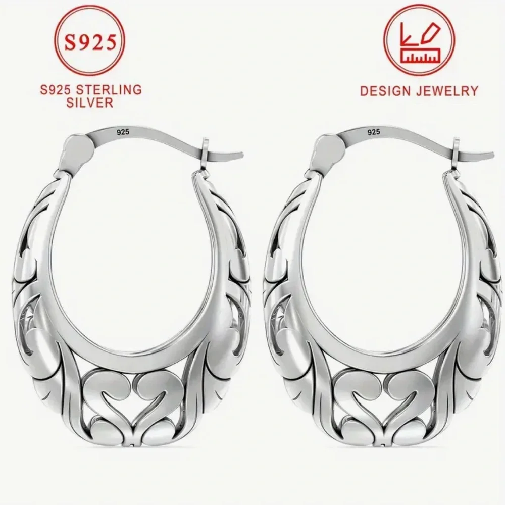 2pcs Vintage Hollow 925 Sterling Silver Earrings for Women. - Picture 3 of 5